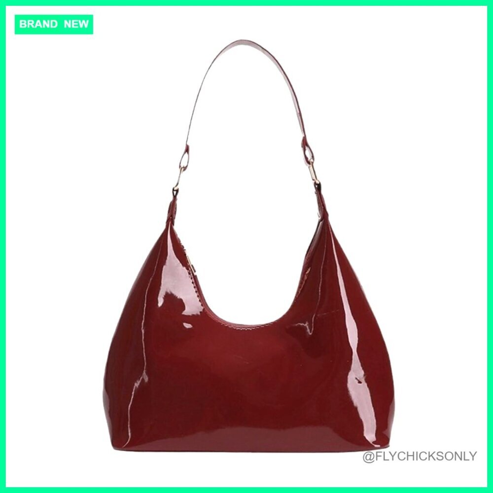 Patent Leather Hobo Bag Small Tote Shoulder Purse for Parties Dating
